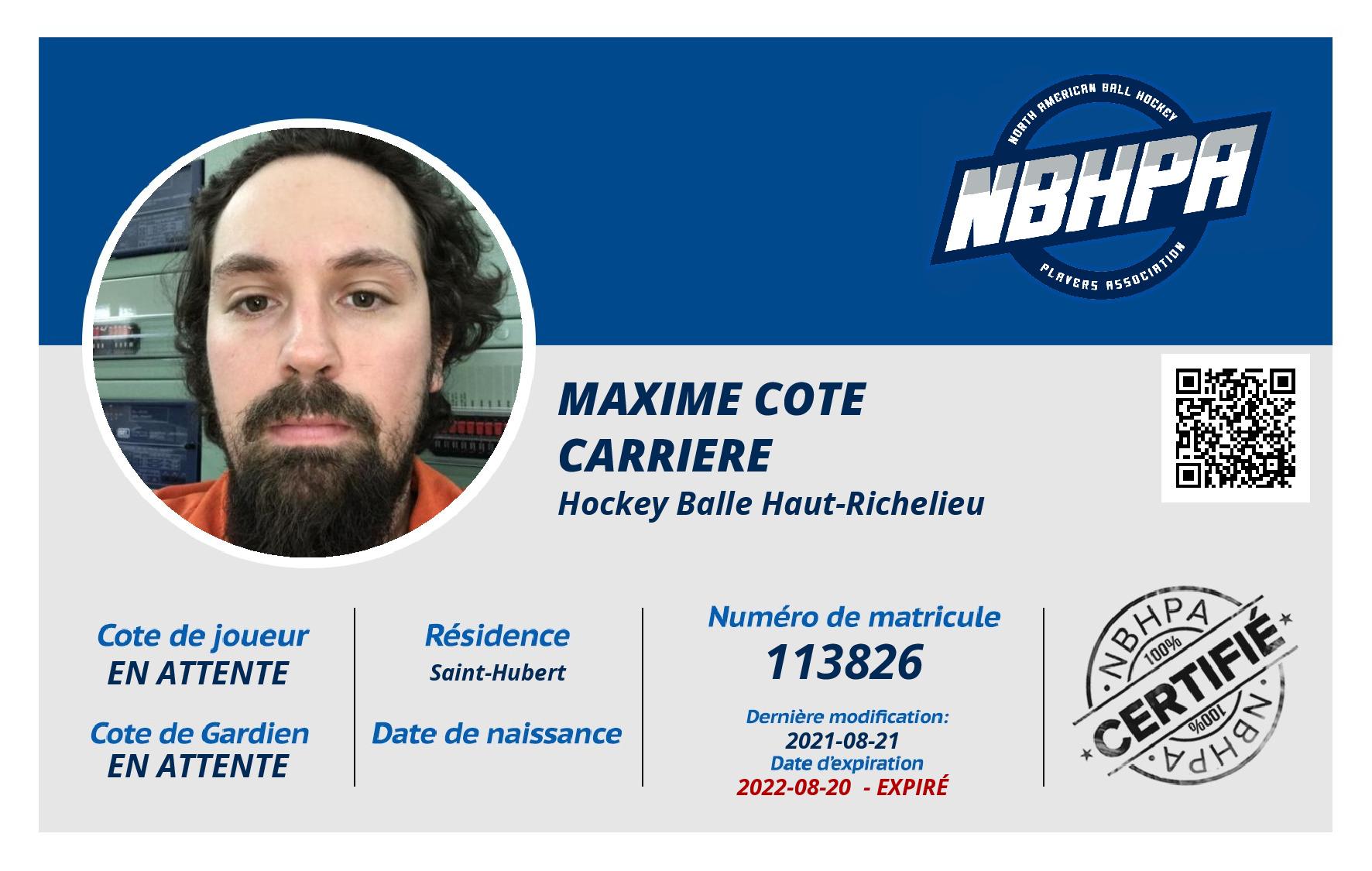 Maxime Cote Carriere