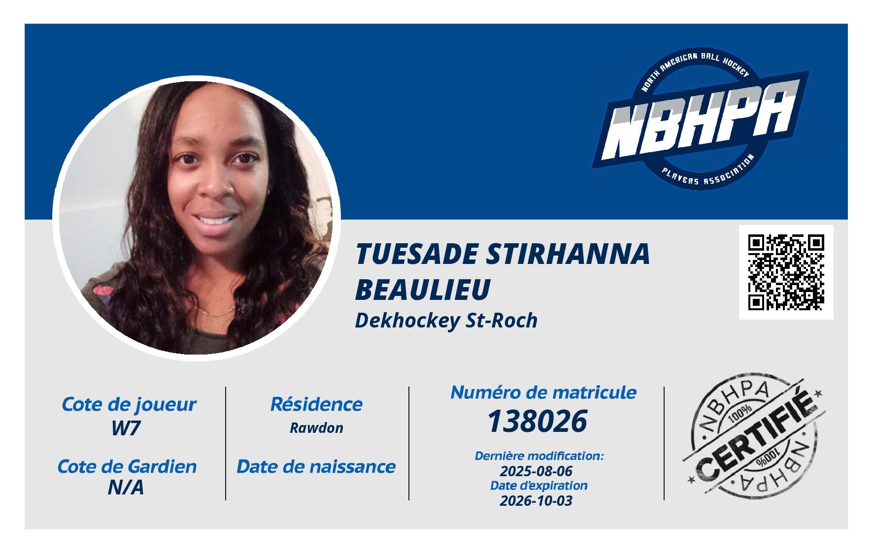 Tuesade Stirhanna  Beaulieu 
