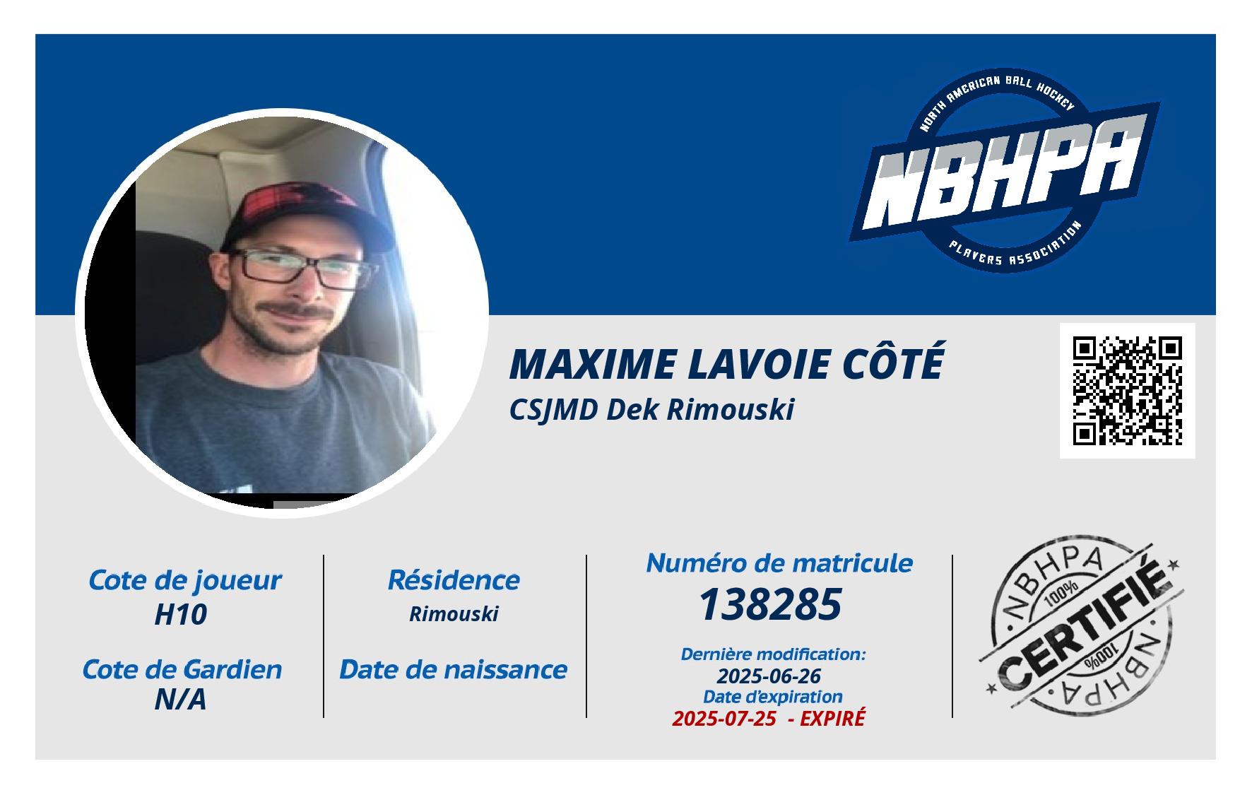 Maxime Lavoie côté