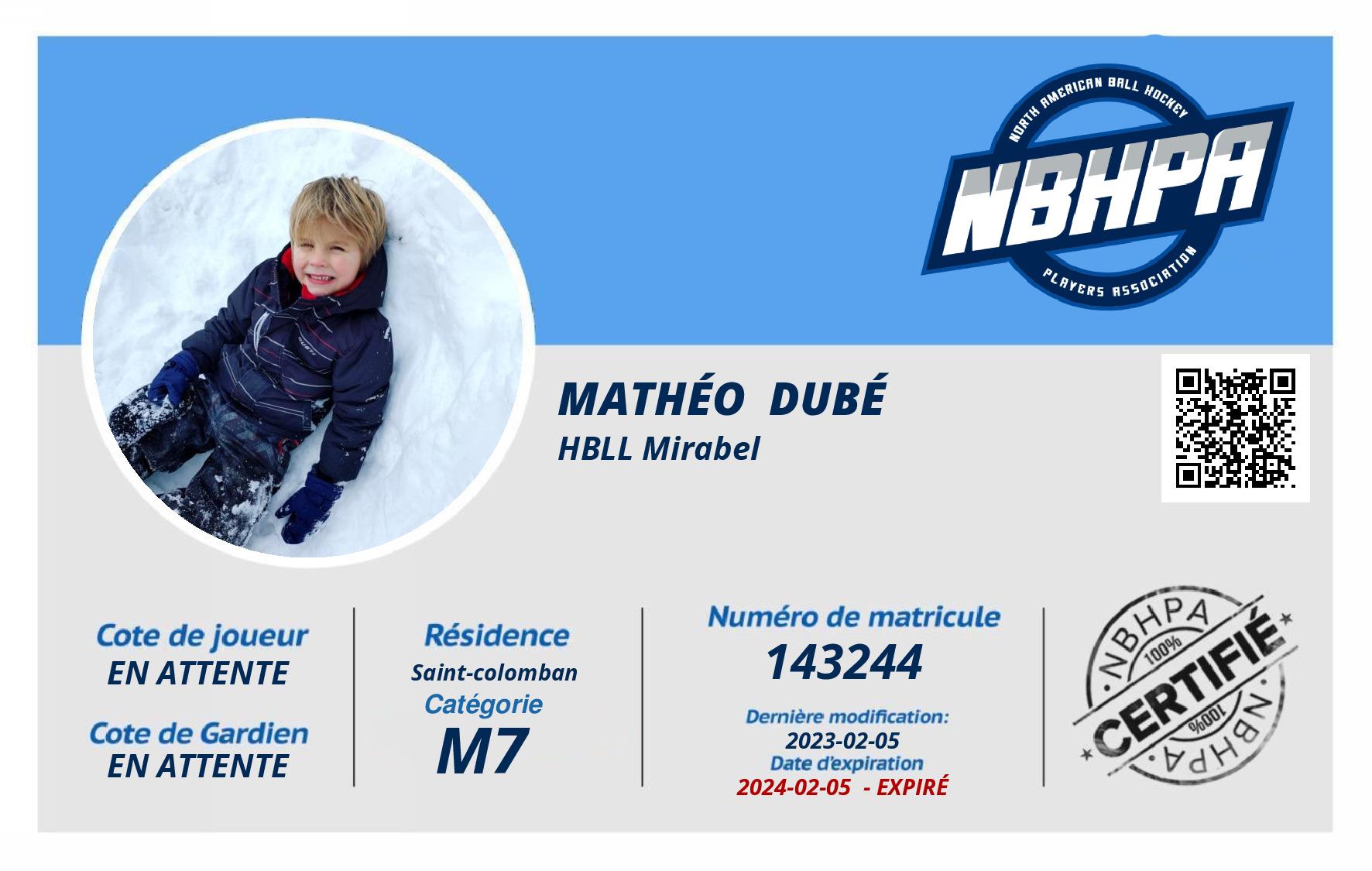 Mathéo  Dubé 