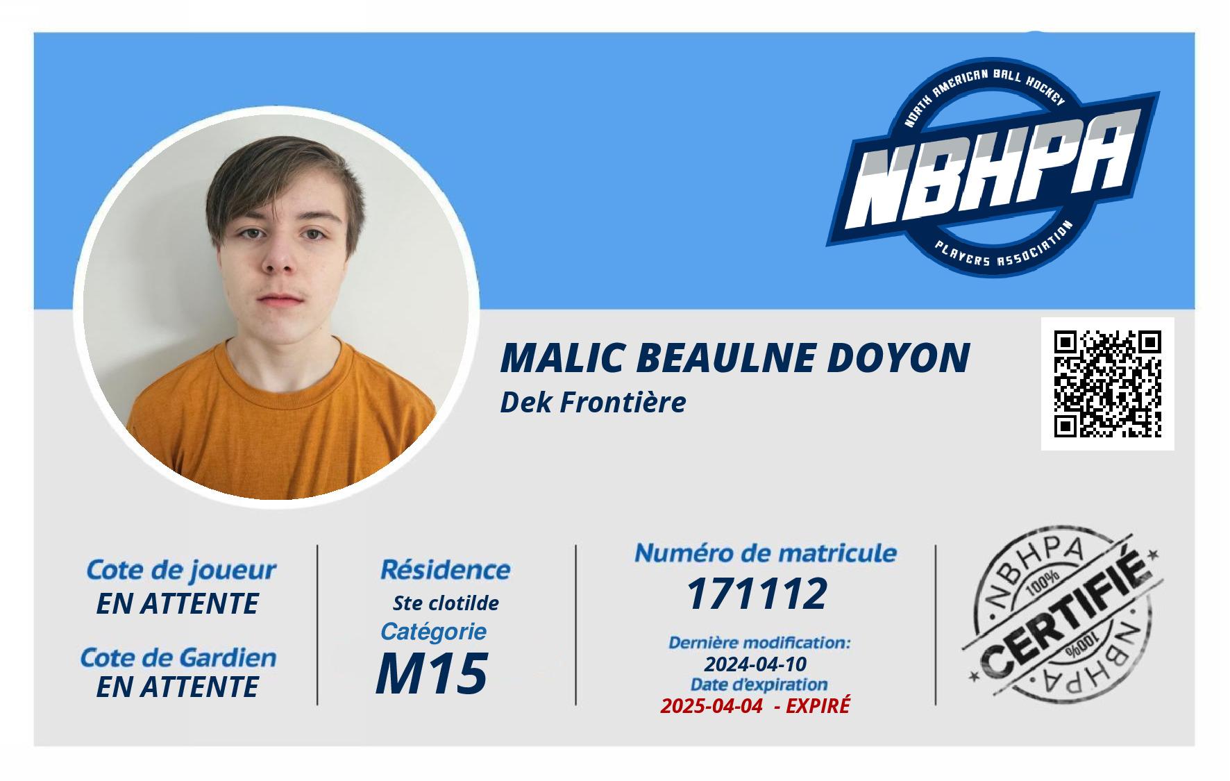 Malic Beaulne doyon