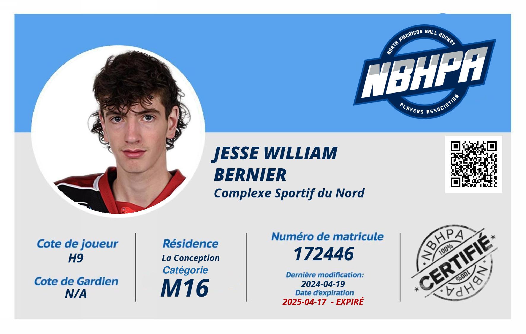 Jesse William  Bernier