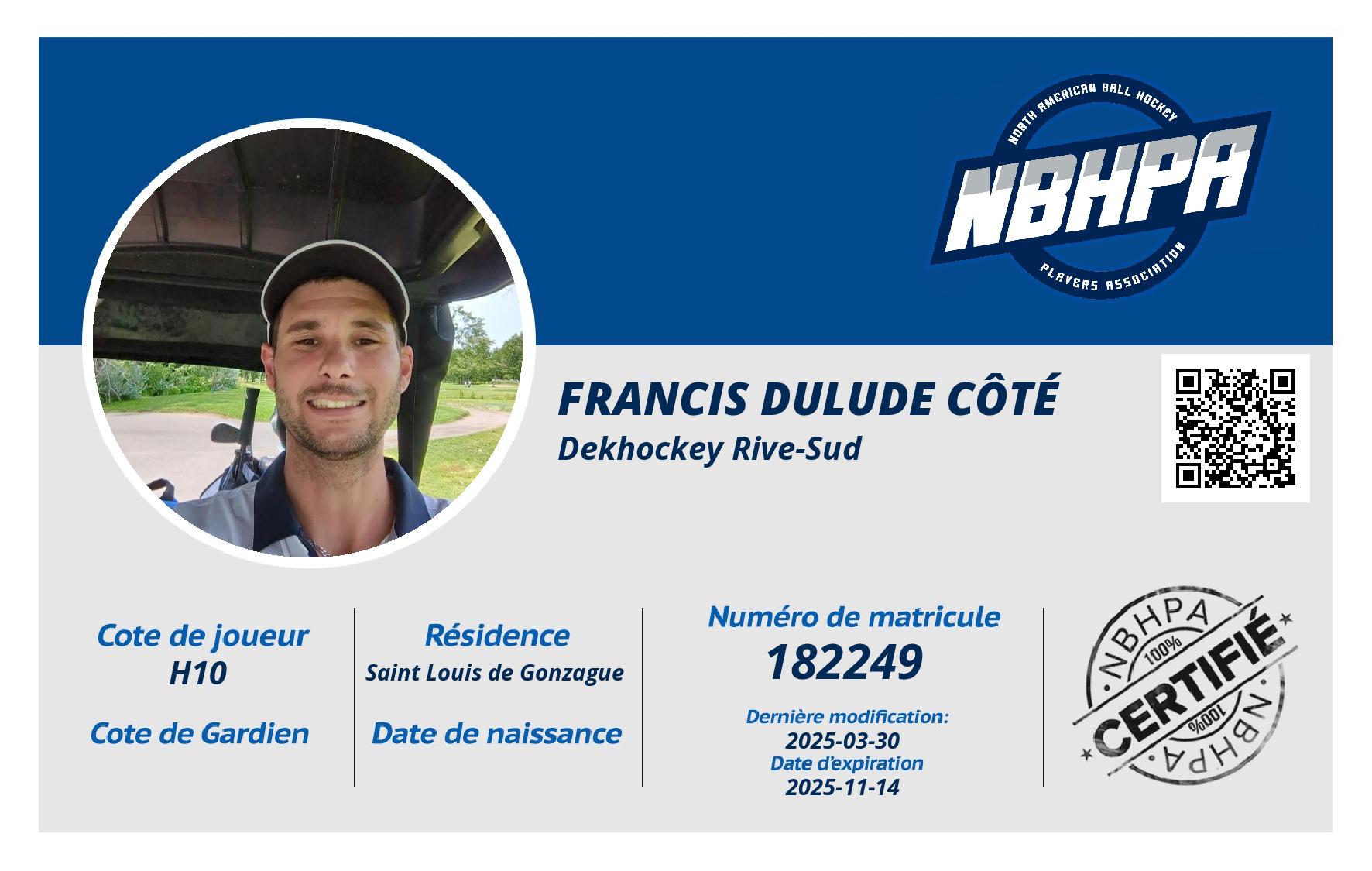 Francis Dulude côté 