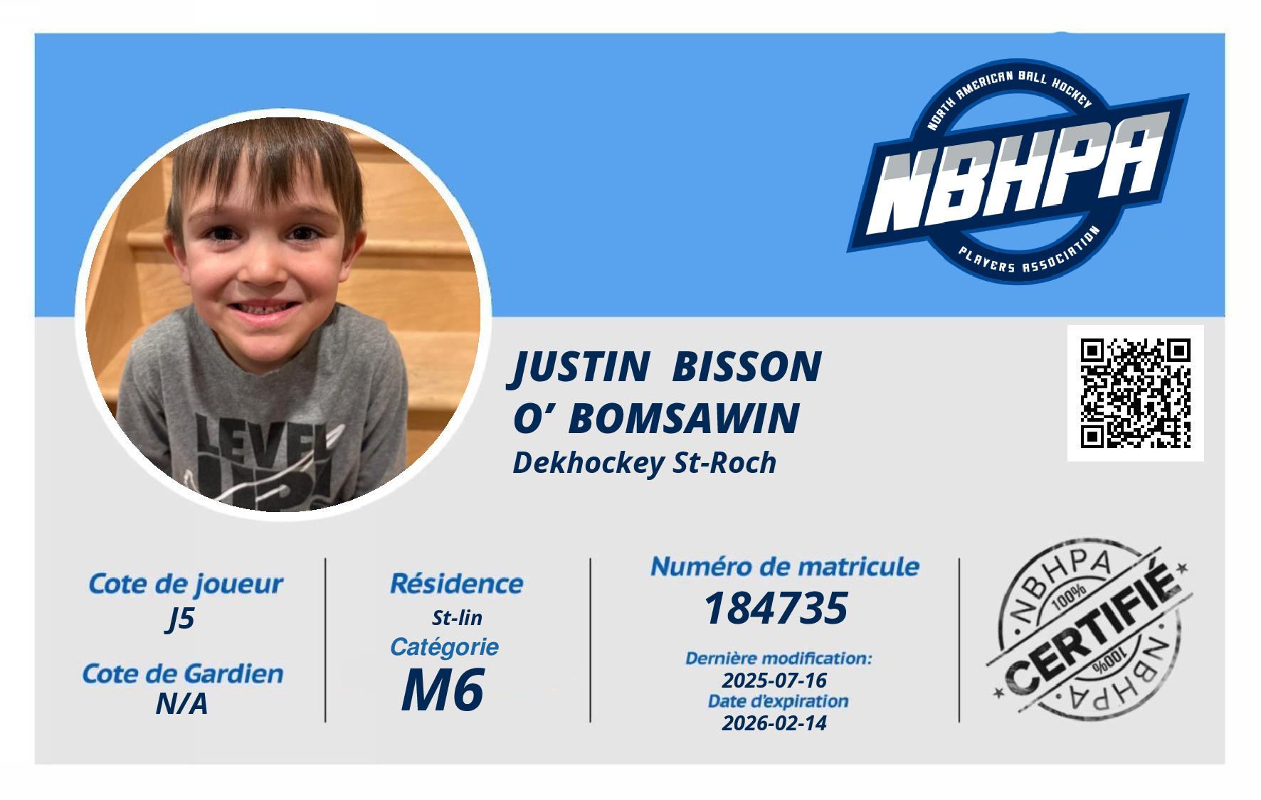 Justin  Bisson o’bomsawin 