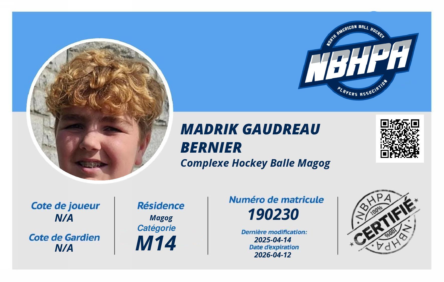 Madrik Gaudreau Bernier