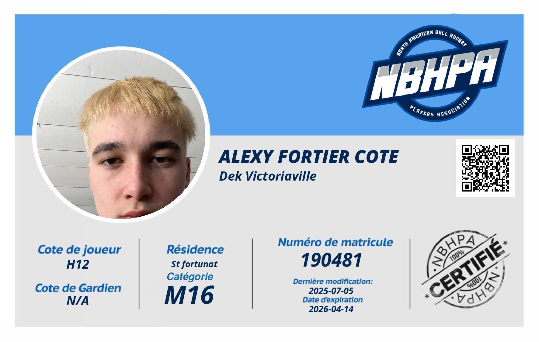 Alexy Fortier cote 