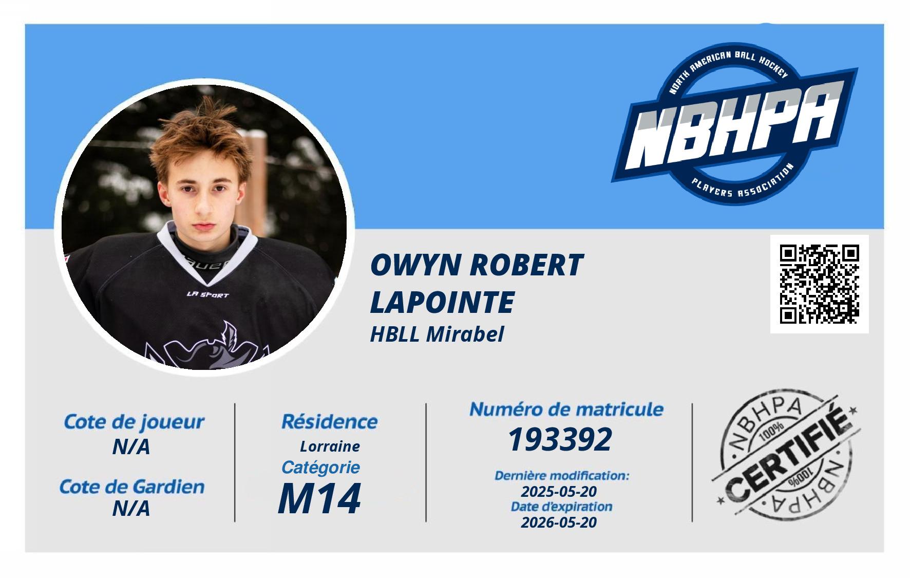 Owyn Robert Lapointe