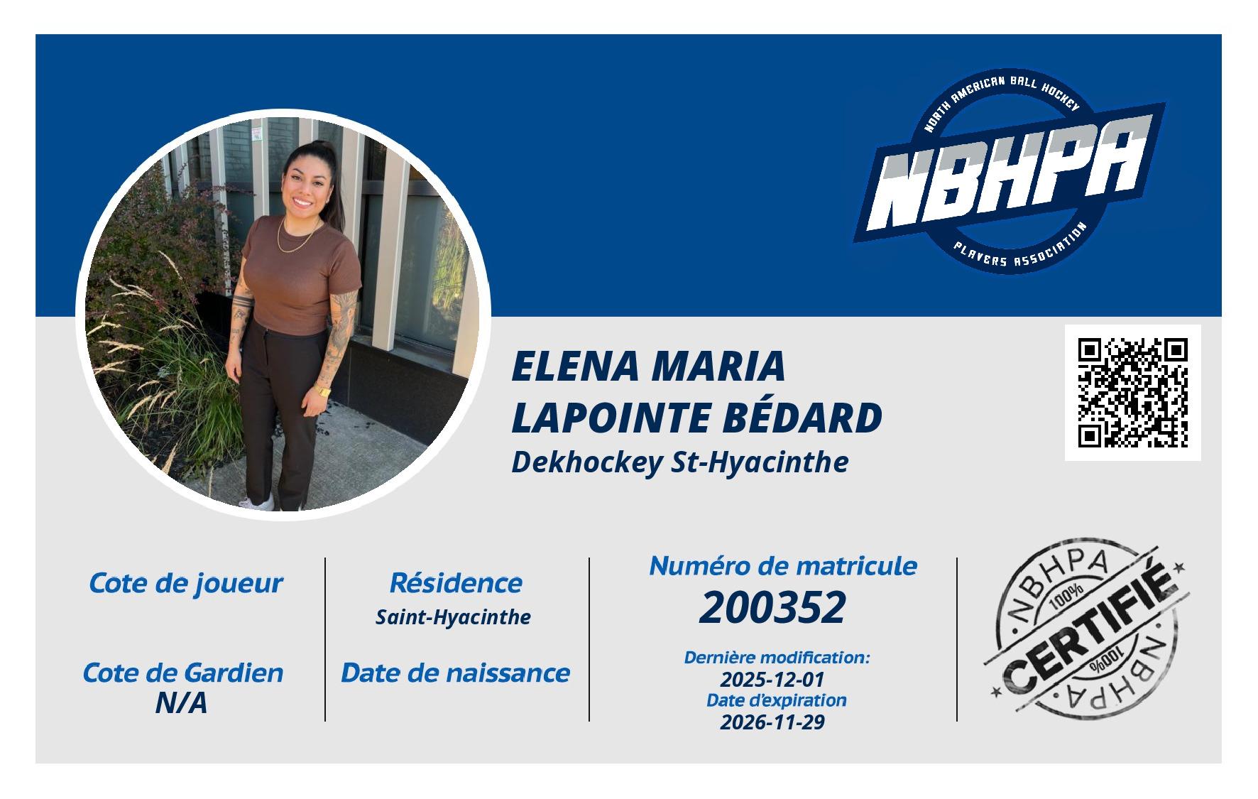 Elena Maria  Lapointe Bédard 